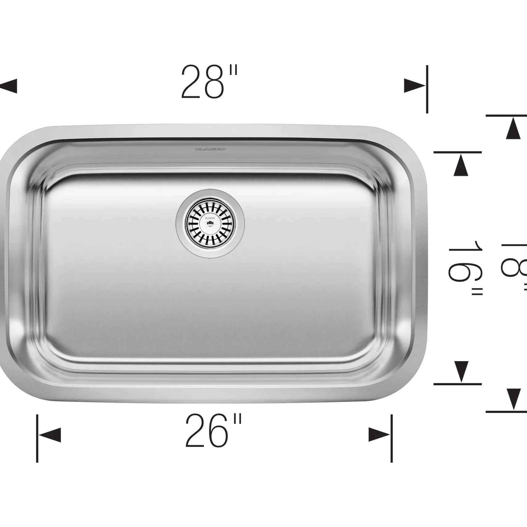 Blanco Stellar 28" Undermount Stainless Steel ADA Kitchen Sink, 18 Gauge, Brushed Finish, 441529