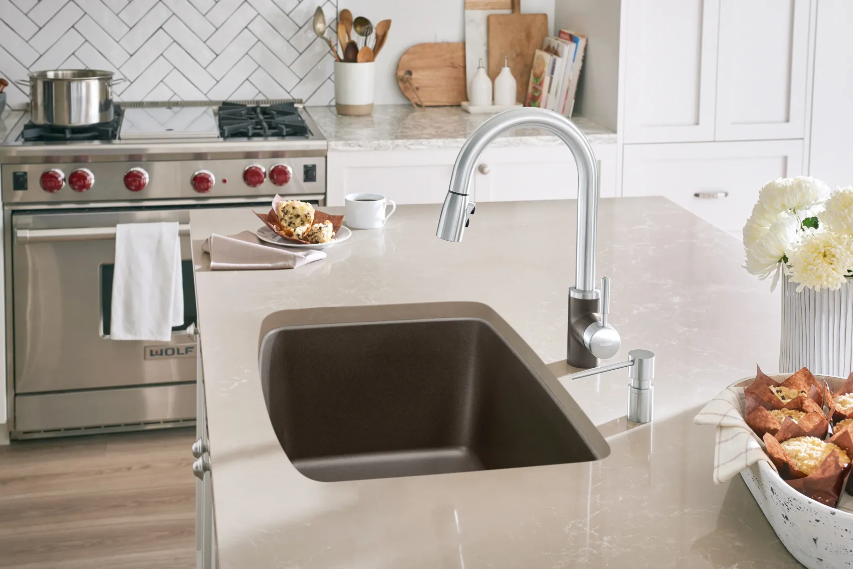 Blanco Valea 27" Undermount Granite Composite Kitchen Sink, Silgranit, Cafe, 442555