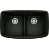 Blanco Valea 32" Undermount Granite Composite Kitchen Sink, Silgranit, 50/50 Double Bowl, Coal Black, 442940