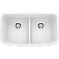 Blanco Valea 32" Undermount Granite Composite Kitchen Sink, Silgranit, 50/50 Double Bowl, White, 442199