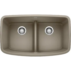 Blanco Valea 32" Undermount Granite Composite Kitchen Sink, Silgranit, 50/50 Double Bowl, Truffle, 442197
