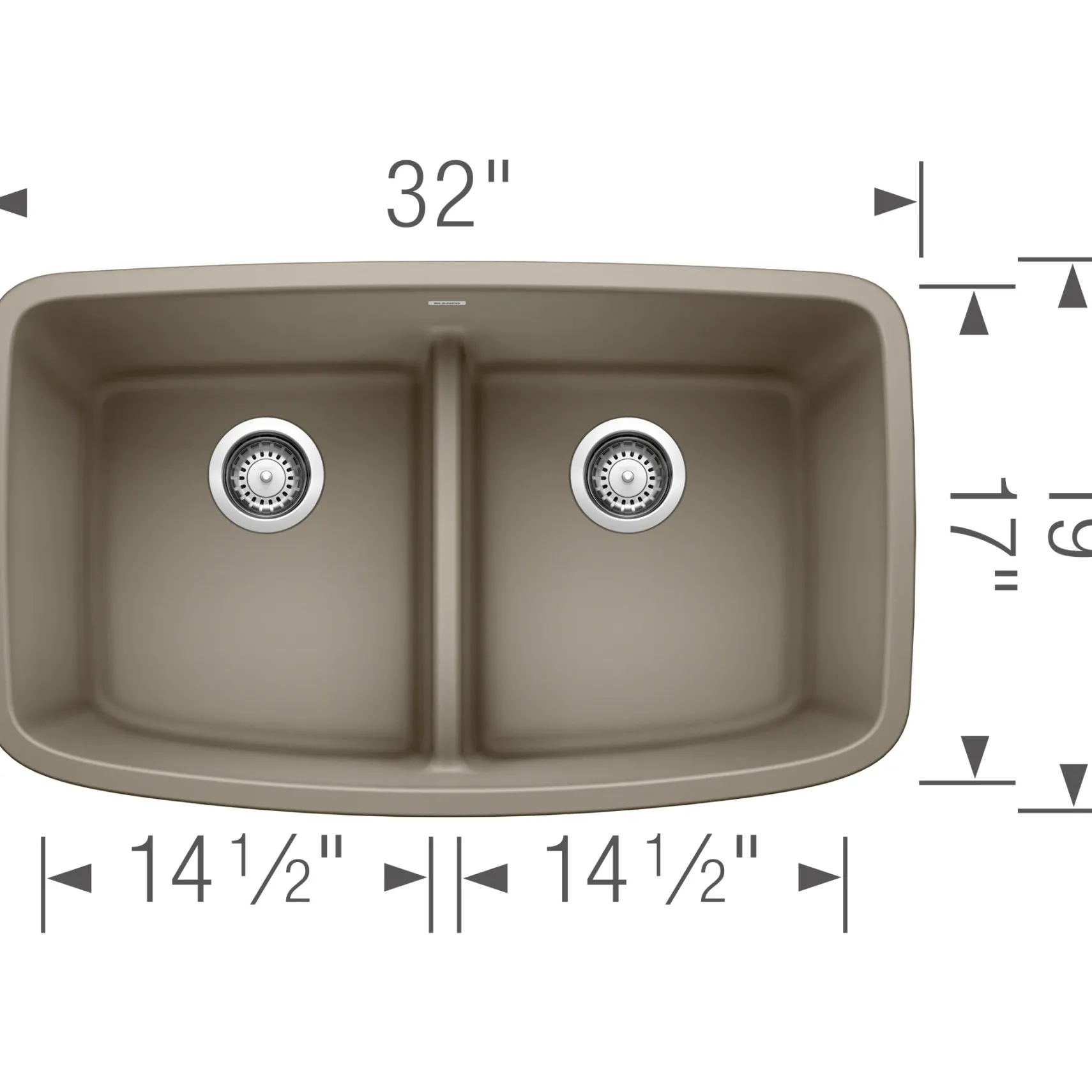Blanco Valea 32" Undermount Granite Composite Kitchen Sink, Silgranit, 50/50 Double Bowl, Truffle, 442197