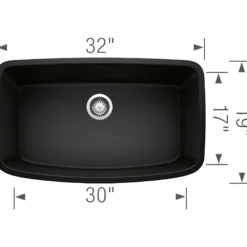 Blanco Valea 32" Undermount Granite Composite Kitchen Sink, Silgranit, Coal Black, 442942
