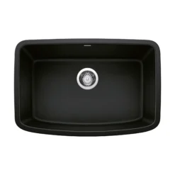 Blanco Valea 27" Undermount Granite Composite Kitchen Sink, Silgranit, Coal Black, 442941