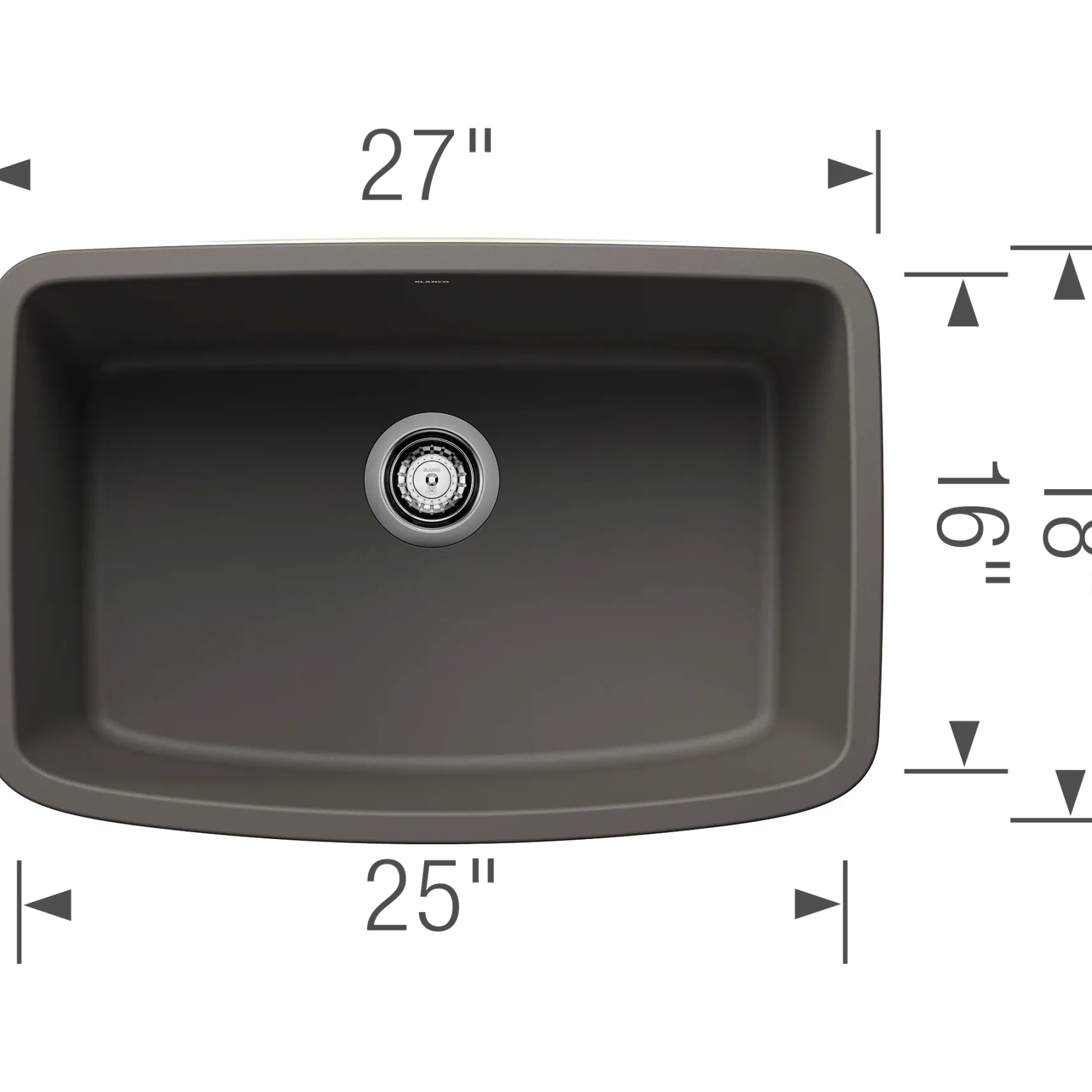 Blanco Valea 27" Undermount Silgranit Kitchen Sink, Volcano Gray, No Faucet Hole, 443127