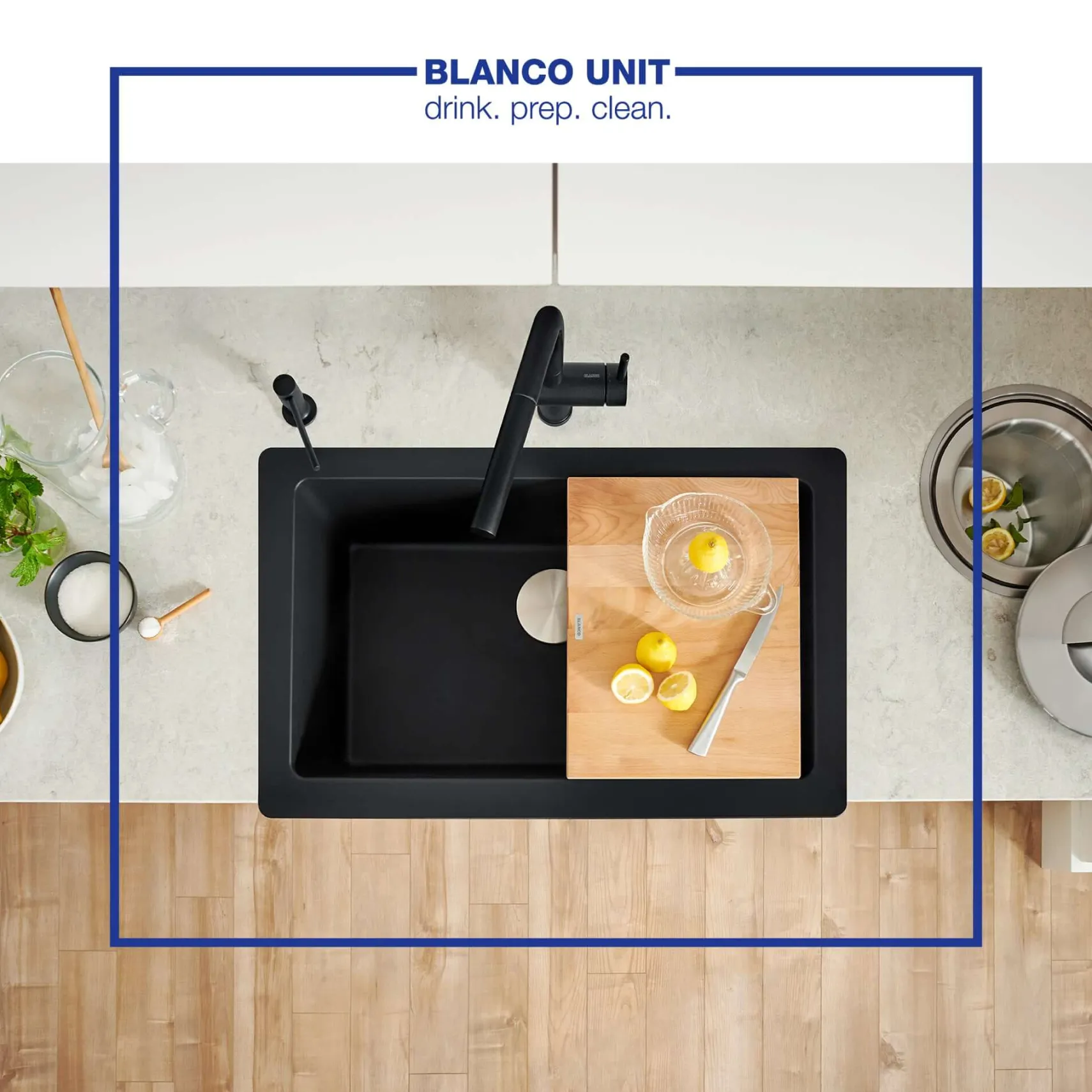 Blanco Vintera 30" Granite Composite Workstation Farmhouse Sink, Silgranit, Coal Black, 526545