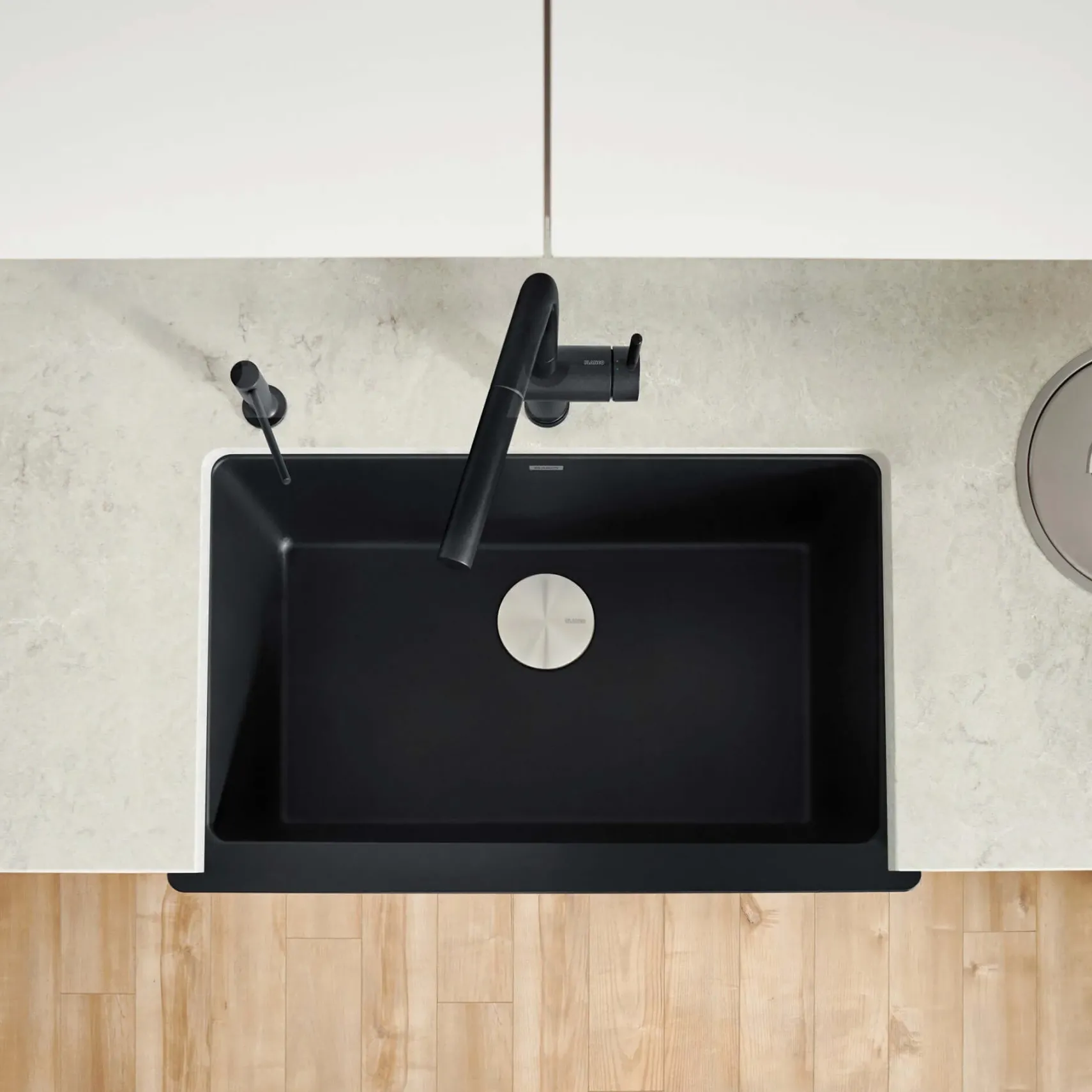 Blanco Vintera 30" Granite Composite Workstation Farmhouse Sink, Silgranit, Coal Black, 526545