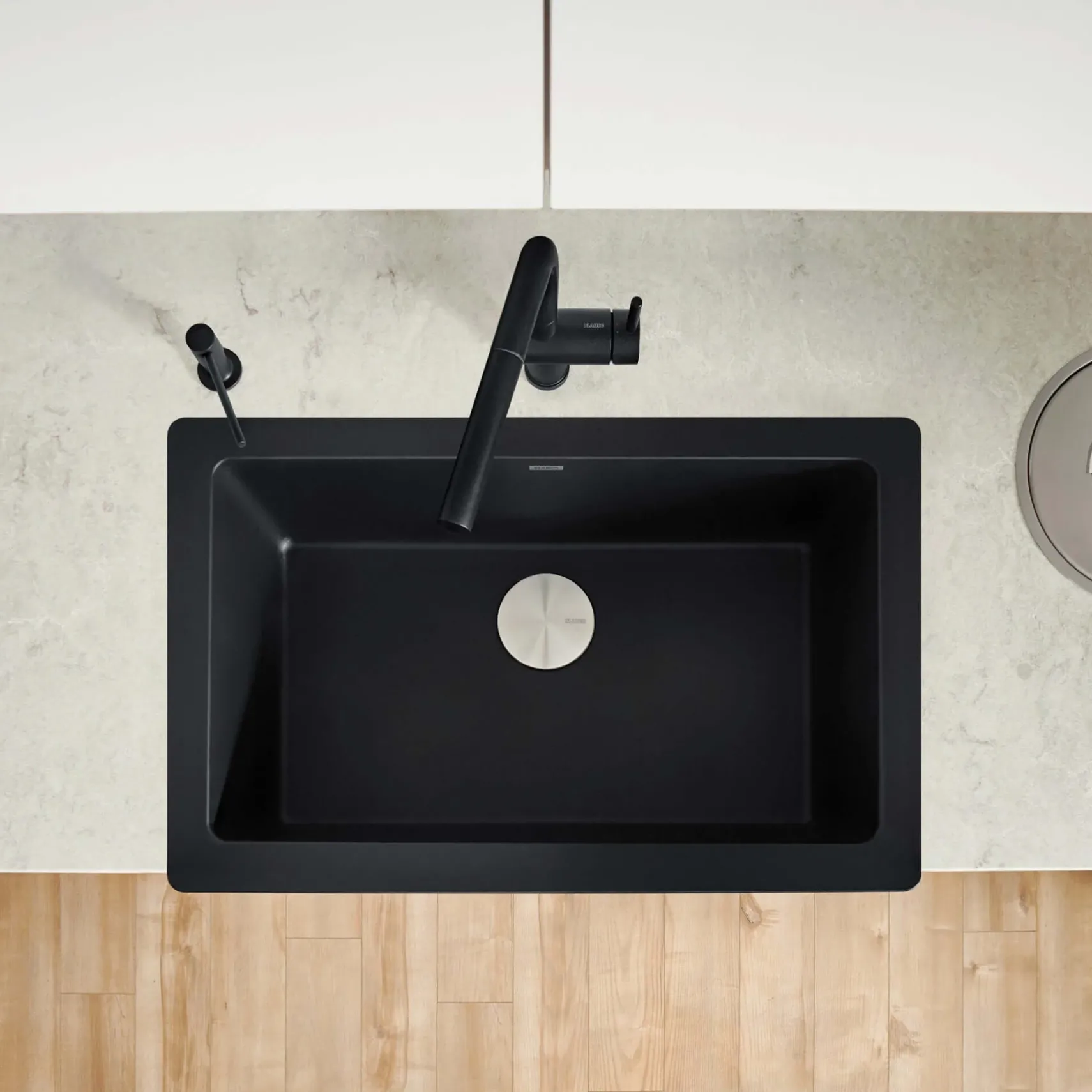 Blanco Vintera 30" Granite Composite Workstation Farmhouse Sink, Silgranit, Coal Black, 526545