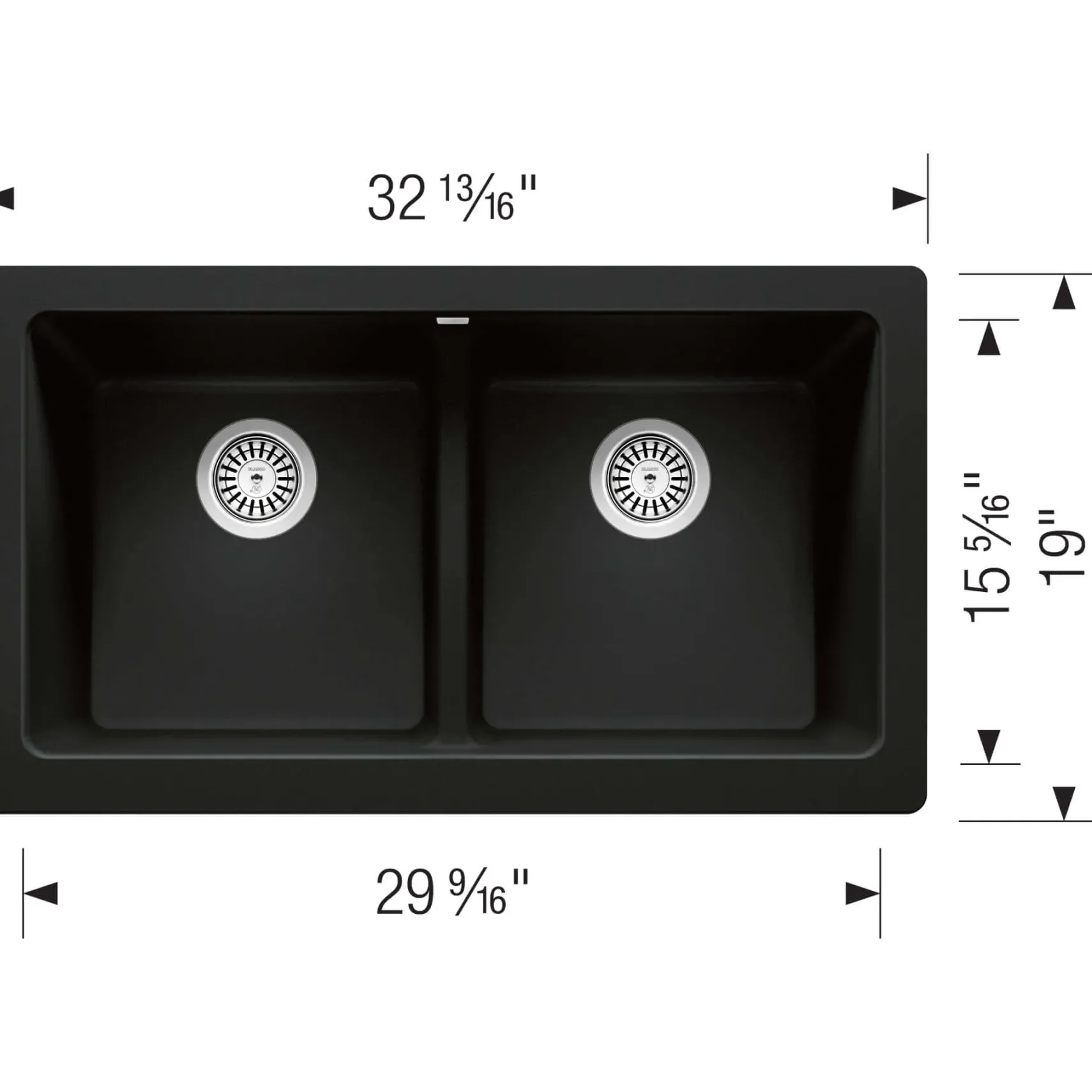 Blanco Vintera 33" Granite Composite Workstation Farmhouse Sink, Silgranit, 50/50 Double Bowl, Coal Black, 526554