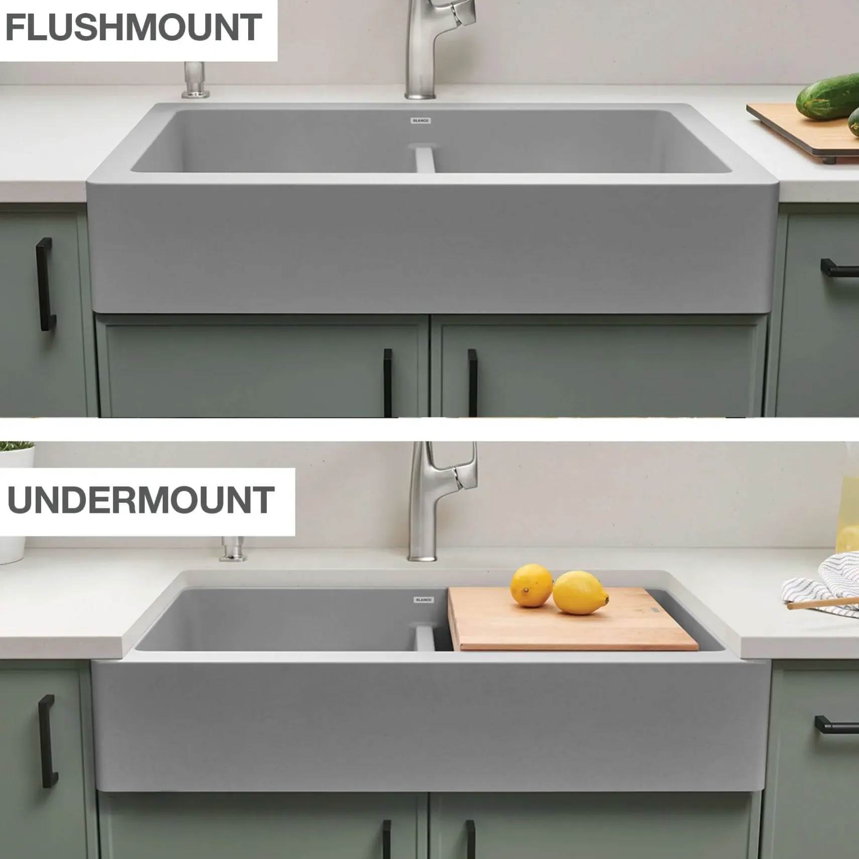 Blanco Vintera 33" Granite Composite Workstation Farmhouse Sink, Silgranit, 50/50 Double Bowl, Coal Black, 526554