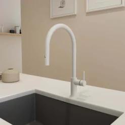 BOCCHI Baveno Duo 1.75 GPM 90 Degree Forward Brass Kitchen Faucet, Matte White, 2028 0001 MW