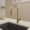 BOCCHI Baveno Duo 1.75 GPM 90 Degree Forward Brass Kitchen Faucet, Brushed Gold, 2028 0001 BG