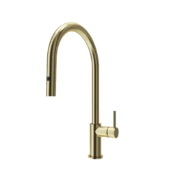 BOCCHI Baveno Duo 1.75 GPM 90 Degree Forward Brass Kitchen Faucet, Brushed Gold, 2028 0001 BG