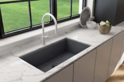 BOCCHI Baveno Lux 33" Dual Mount Granite Workstation Kitchen Sink Kit with Accessories, Concrete Gray, 1616-506-0126HP
