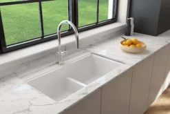 BOCCHI Baveno Lux 34" Undermount Granite Workstation Kitchen Sink Kit with Accessories, 50/50 Double Bowl, Milk White, 1618-507-0126