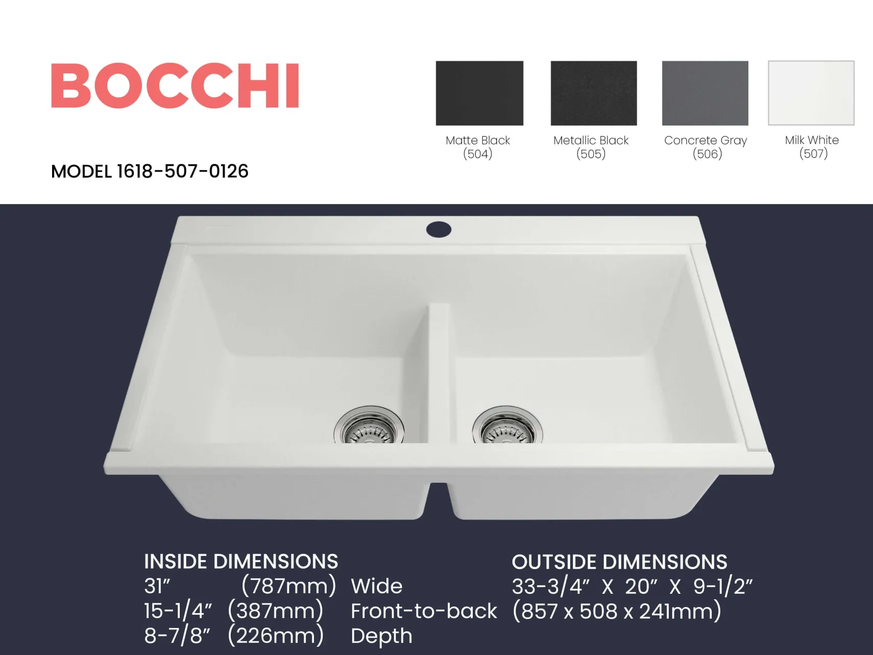 BOCCHI Baveno Lux 34" Undermount Granite Workstation Kitchen Sink Kit with Accessories, 50/50 Double Bowl, Milk White, 1618-507-0126