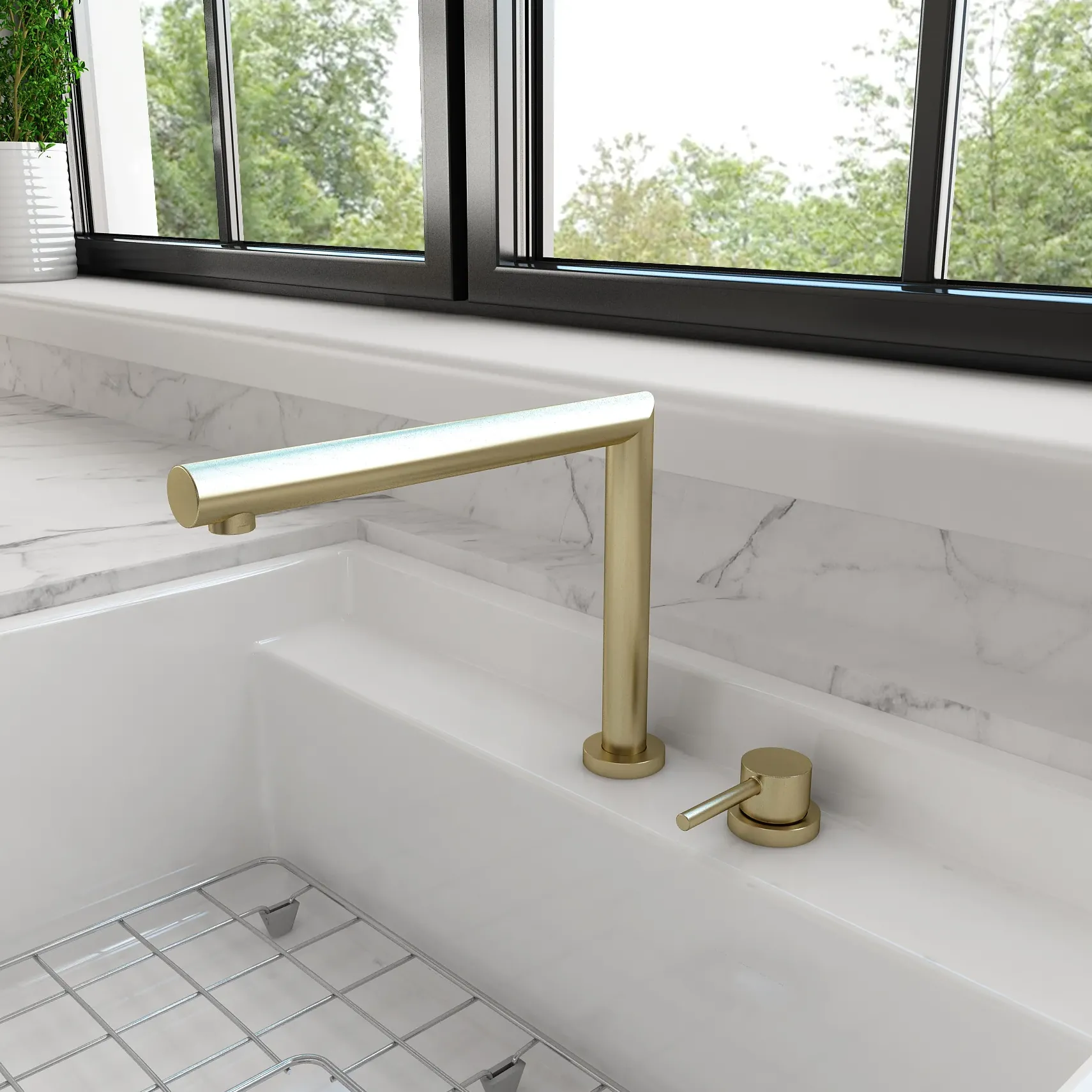 BOCCHI Baveno Move 1.75 GPM Lever Brass Kitchen Faucet, Brushed Gold, 2029 0001 BG