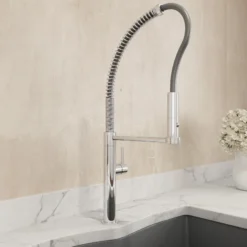 BOCCHI Baveno Pro 1.75 GPM 90 Degree Forward Brass Kitchen Faucet, Professional, Goose Neck, Chrome, 2027 0001 CH