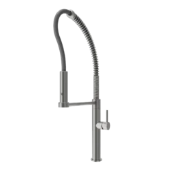 BOCCHI Baveno Pro 1.75 GPM 90 Degree Forward Brass Kitchen Faucet, Professional, Goose Neck, Stainless Steel, 2027 0001 SS