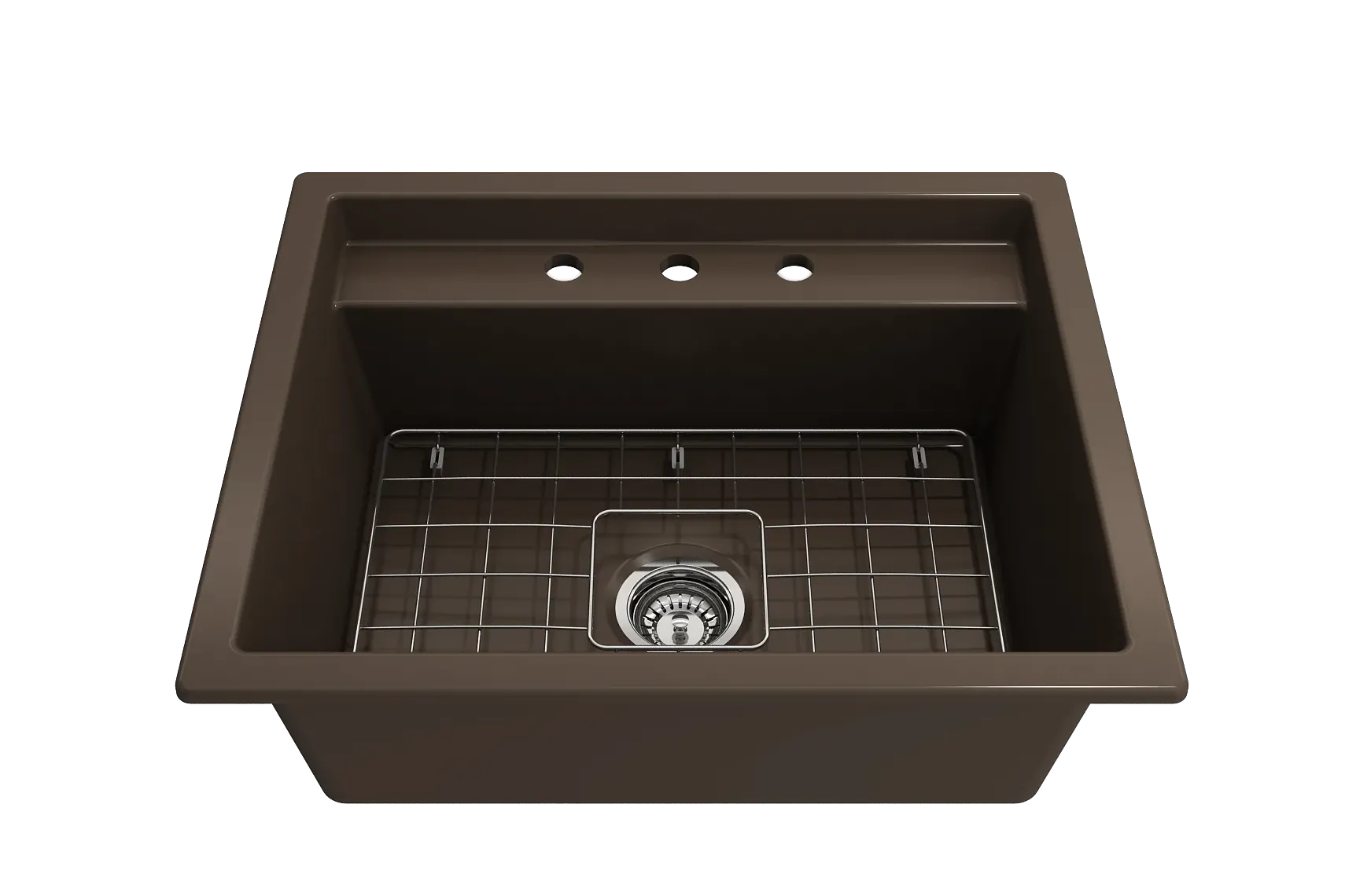 BOCCHI Baveno Uno 27" Dual Mount Fireclay Workstation Kitchen Sink Kit with Accessories, Matte Brown, 1633-025-0127