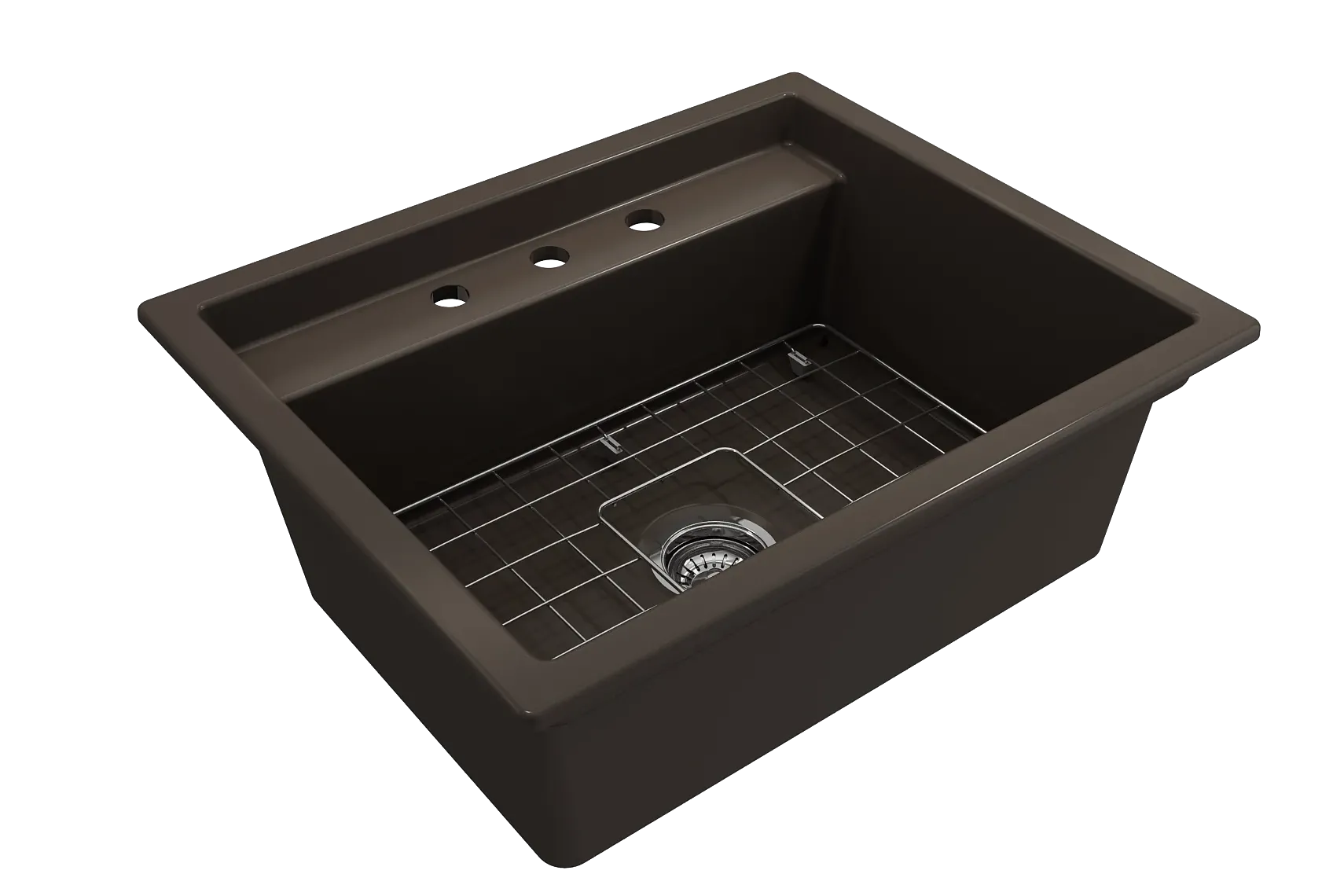 BOCCHI Baveno Uno 27" Dual Mount Fireclay Workstation Kitchen Sink Kit with Accessories, Matte Brown, 1633-025-0127