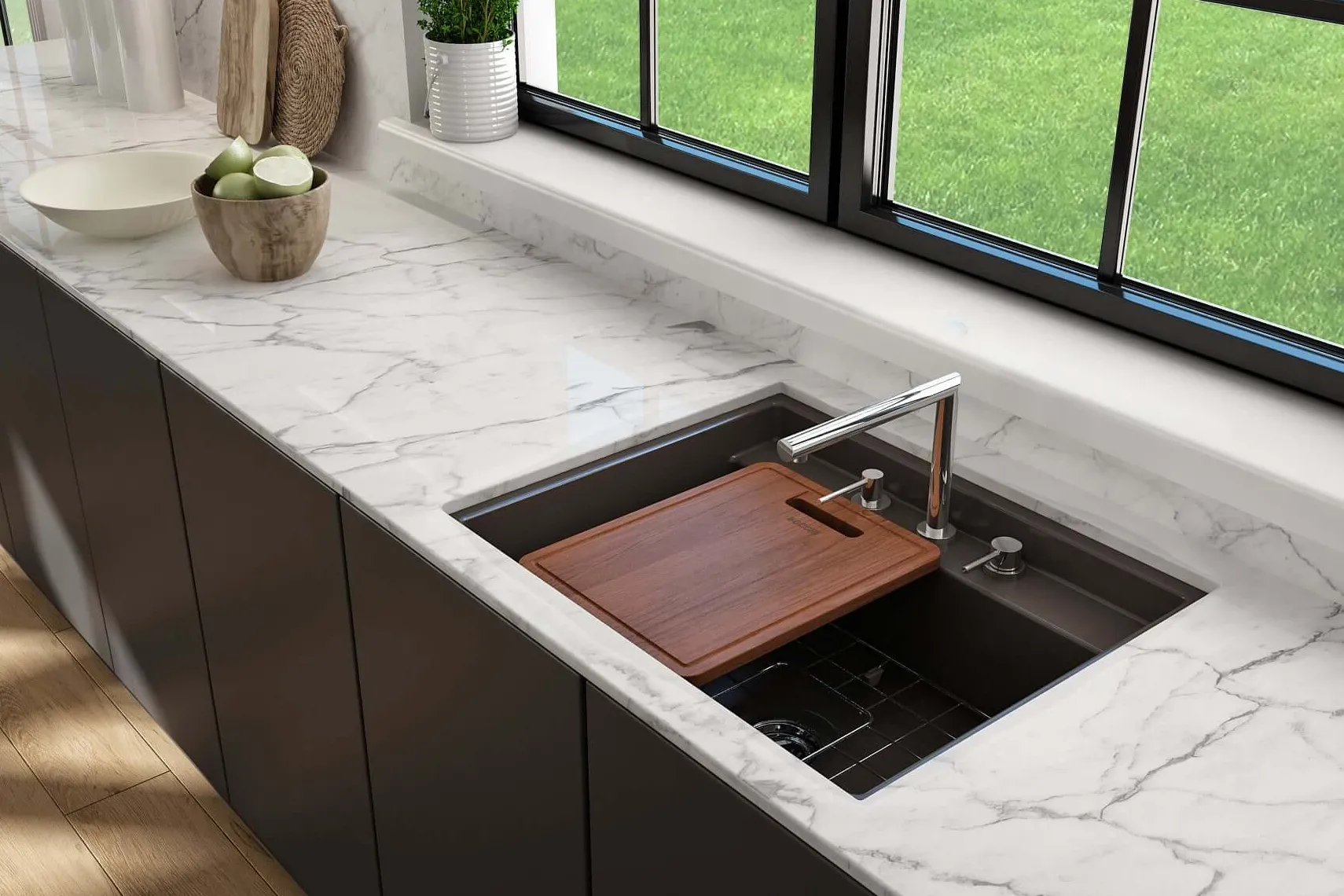 BOCCHI Baveno Uno 27" Dual Mount Fireclay Workstation Kitchen Sink Kit with Accessories, Matte Brown, 1633-025-0127