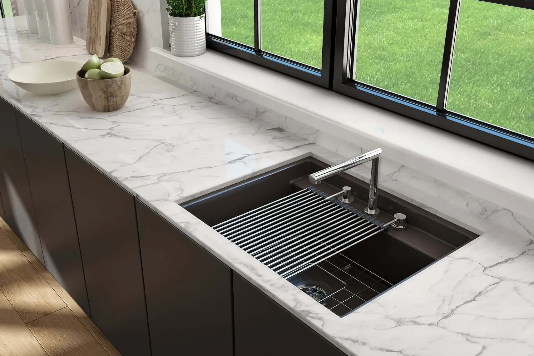 BOCCHI Baveno Uno 27" Dual Mount Fireclay Workstation Kitchen Sink Kit with Accessories, Matte Brown, 1633-025-0127