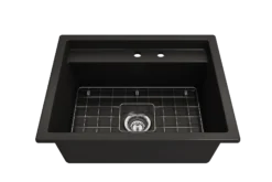 BOCCHI Baveno Uno 27" Dual Mount Fireclay Workstation Kitchen Sink Kit with Accessories, Matte Black, 1633-004-0132