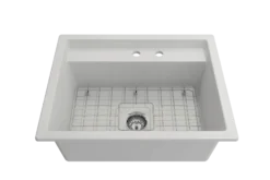 BOCCHI Baveno Uno 27" Dual Mount Fireclay Workstation Kitchen Sink Kit with Accessories, Matte White, 1633-002-0132