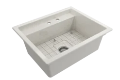 BOCCHI Baveno Uno 27" Dual Mount Fireclay Workstation Kitchen Sink Kit with Accessories, Biscuit, 1633-014-0132