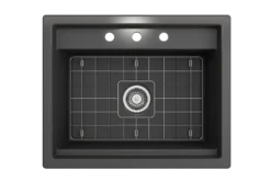 BOCCHI Baveno Uno 27" Dual Mount Fireclay Workstation Kitchen Sink Kit with Accessories, Matte Dark Gray, 1633-020-0127