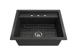 BOCCHI Baveno Uno 27" Dual Mount Fireclay Workstation Kitchen Sink Kit with Accessories, Matte Dark Gray, 1633-020-0127