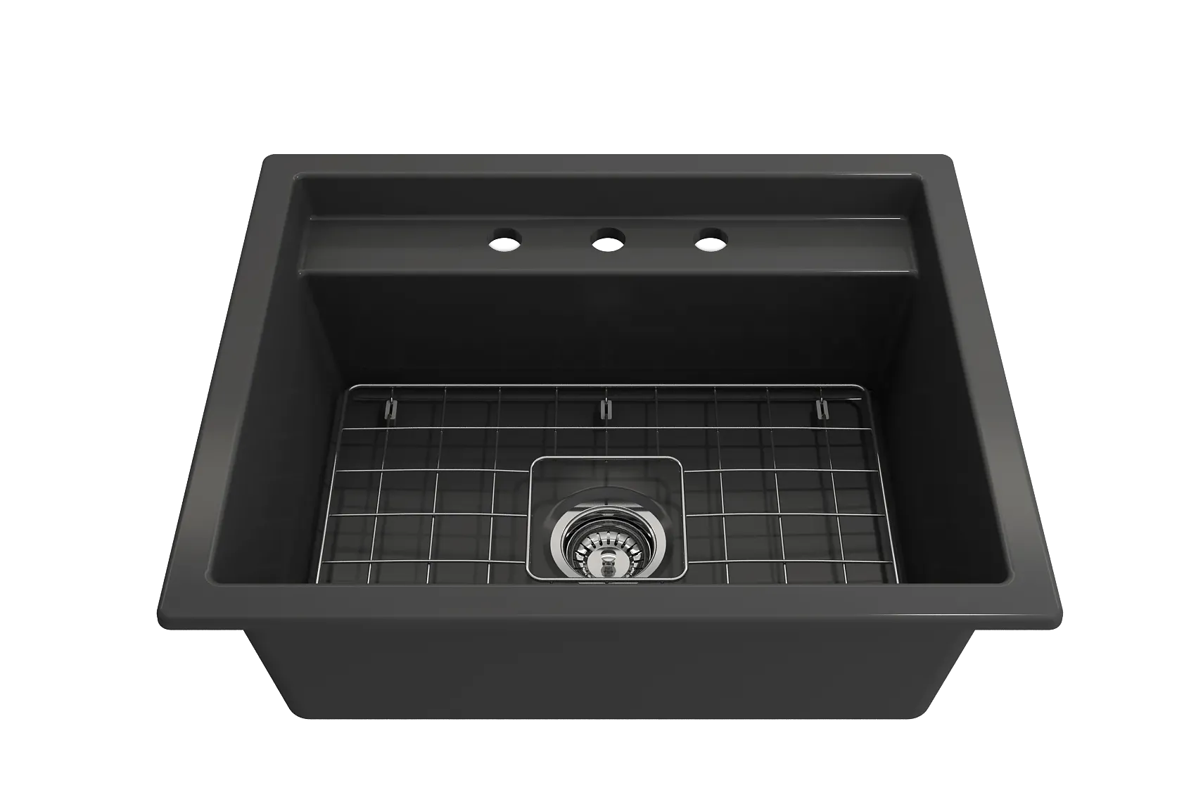 BOCCHI Baveno Uno 27" Dual Mount Fireclay Workstation Kitchen Sink Kit with Accessories, Matte Dark Gray, 1633-020-0127