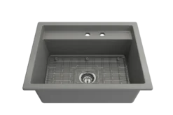 BOCCHI Baveno Uno 27" Dual Mount Fireclay Workstation Kitchen Sink Kit with Accessories, Matte Gray, 1633-006-0132