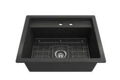 BOCCHI Baveno Uno 27" Dual Mount Fireclay Workstation Kitchen Sink Kit with Accessories, Matte Dark Gray, 1633-020-0132