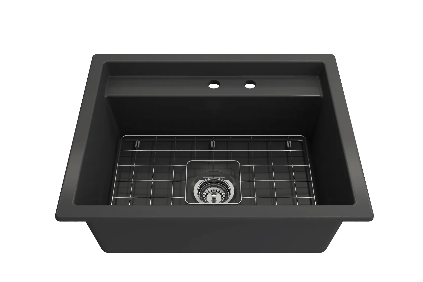 BOCCHI Baveno Uno 27" Dual Mount Fireclay Workstation Kitchen Sink Kit with Accessories, Matte Dark Gray, 1633-020-0132