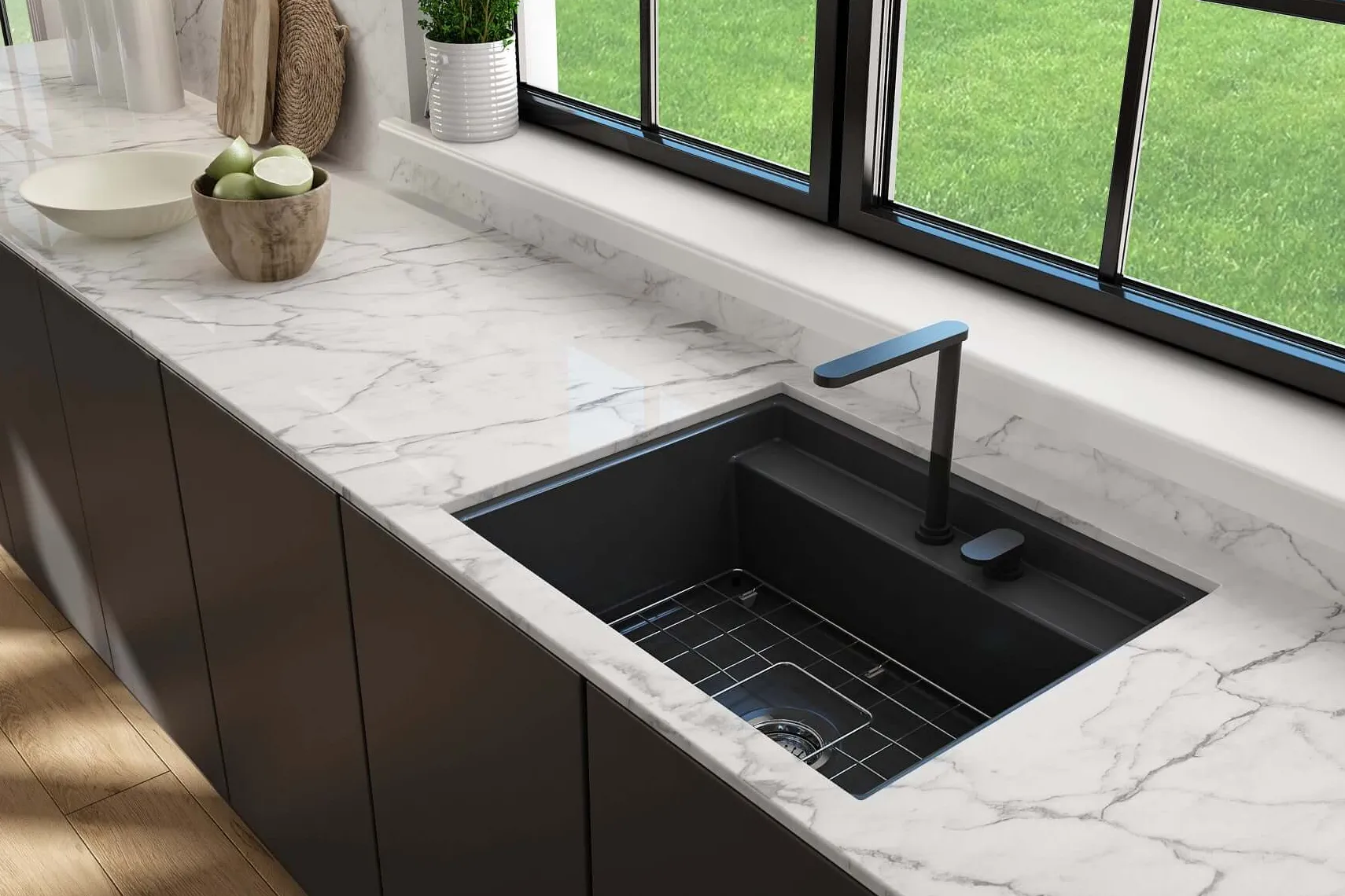 BOCCHI Baveno Uno 27" Dual Mount Fireclay Workstation Kitchen Sink Kit with Accessories, Matte Dark Gray, 1633-020-0132