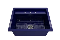 BOCCHI Baveno Uno 27" Dual Mount Fireclay Workstation Kitchen Sink Kit with Accessories, Sapphire Blue, 1633-010-0127