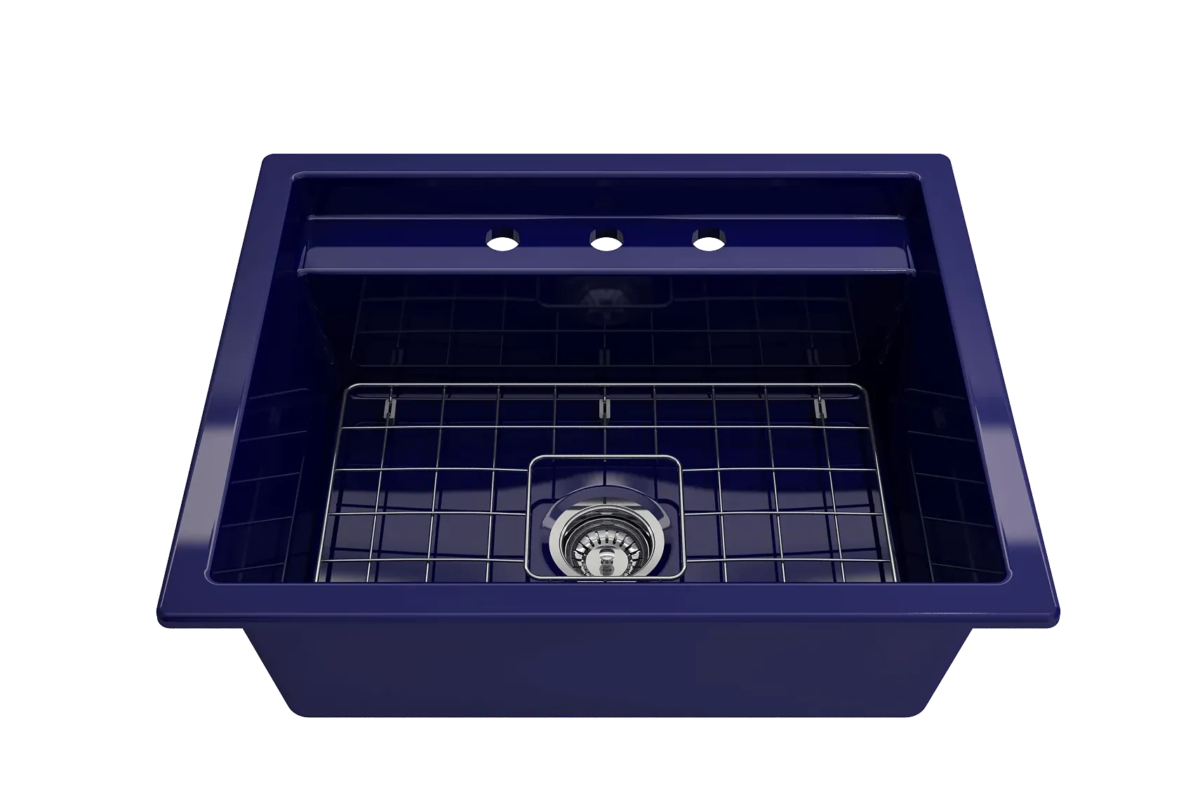 BOCCHI Baveno Uno 27" Dual Mount Fireclay Workstation Kitchen Sink Kit with Accessories, Sapphire Blue, 1633-010-0127