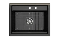 BOCCHI Baveno Uno 27" Dual Mount Fireclay Workstation Kitchen Sink Kit with Accessories, Black, 1633-005-0132
