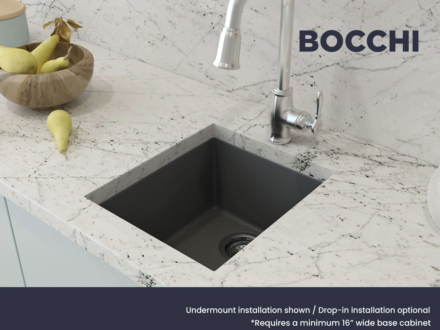 BOCCHI Campino Uno 16" Rectangle Composite Granite Bar/Prep Sink, Concrete Gray, 1608-506-0126