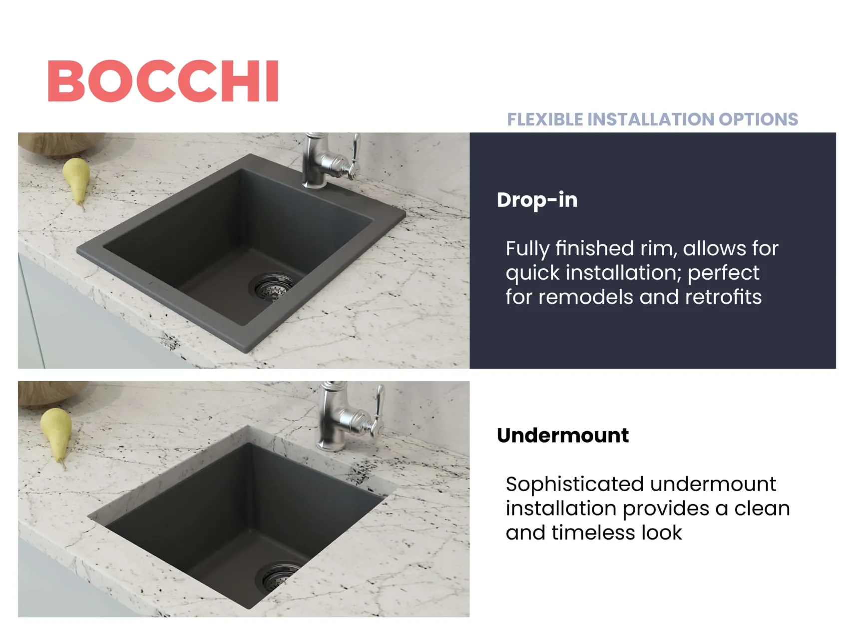 BOCCHI Campino Uno 16" Rectangle Composite Granite Bar/Prep Sink, Concrete Gray, 1608-506-0126