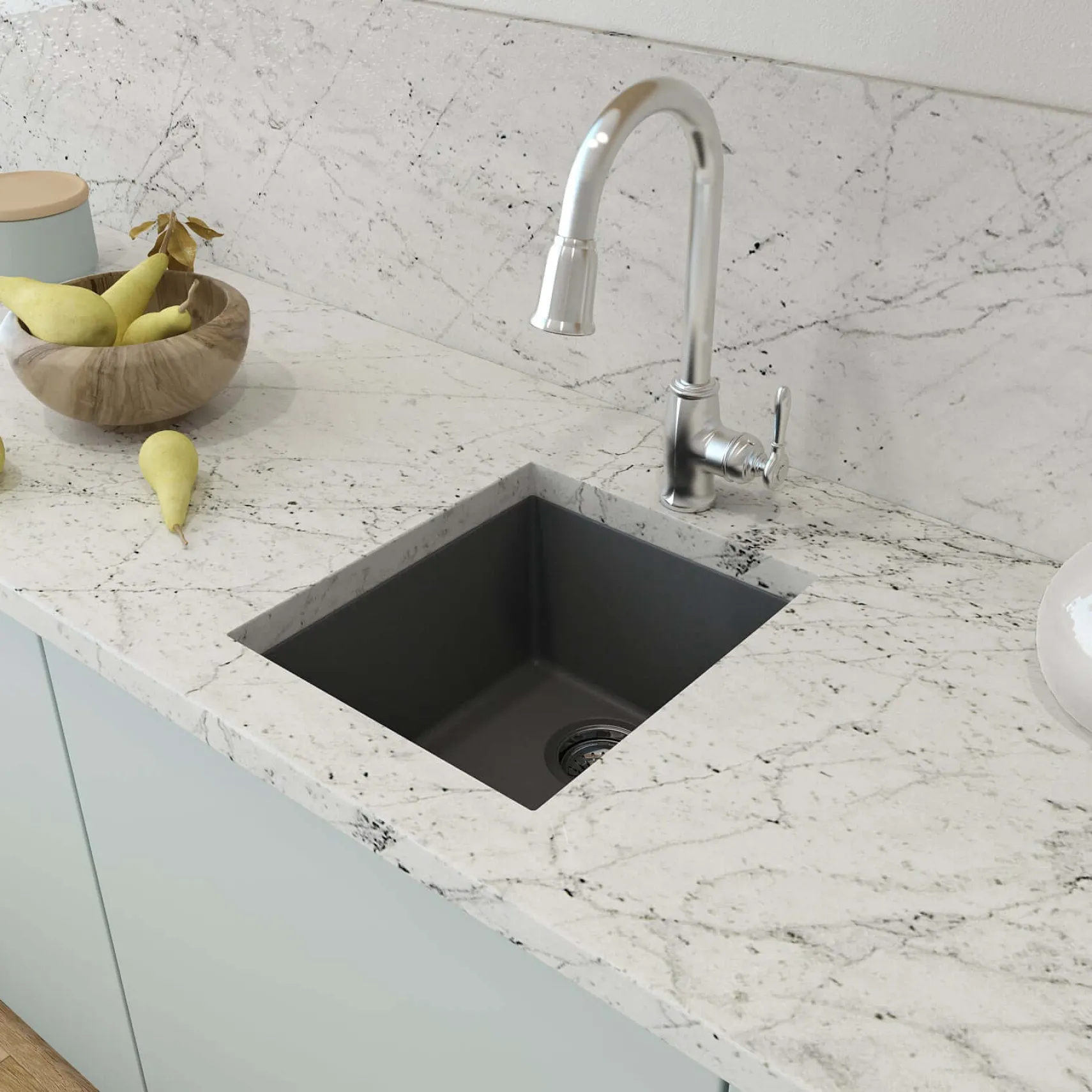BOCCHI Campino Uno 16" Rectangle Composite Granite Bar/Prep Sink, Concrete Gray, 1608-506-0126