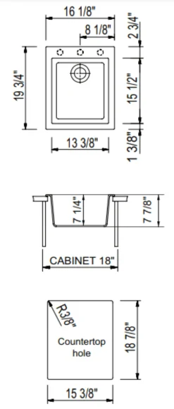 BOCCHI Campino Uno 16" Rectangle Composite Granite Bar/Prep Sink, Metallic Black, 1608-505-0126