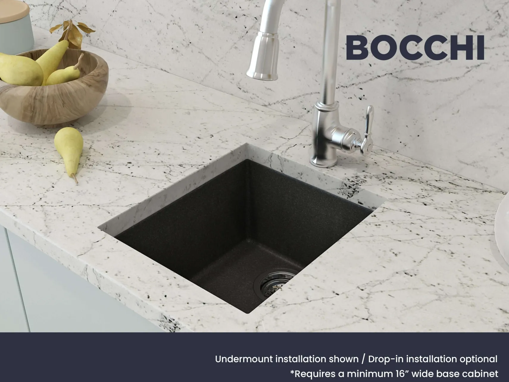 BOCCHI Campino Uno 16" Rectangle Composite Granite Bar/Prep Sink, Metallic Black, 1608-505-0126