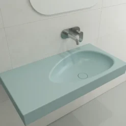 BOCCHI Etna 36" Palette Shaped Wallmount Fireclay Bathroom Sink, Matte Ice Blue, 1115-029-0125