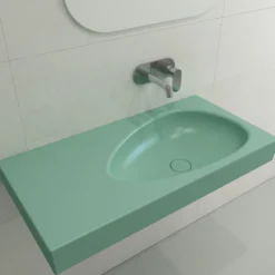 BOCCHI Etna 36" Palette Shaped Wallmount Fireclay Bathroom Sink, Matte Mint Green, 1115-033-0125
