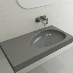 BOCCHI Etna 36" Palette Shaped Wallmount Fireclay Bathroom Sink, Matte Gray, 1115-006-0125