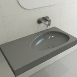 BOCCHI Etna 36" Palette Shaped Wallmount Fireclay Bathroom Sink, Matte Gray, 1115-006-0125