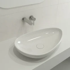 BOCCHI Etna 23" Palette Shaped Vessel Fireclay Bathroom Sink, White, 1114-001-0125